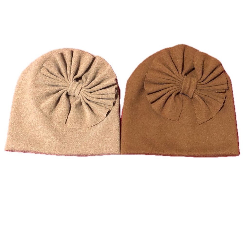 Unbranded Boutique Beanie Hats Caps Bowknots Brown Frosted Beige Turban NB
